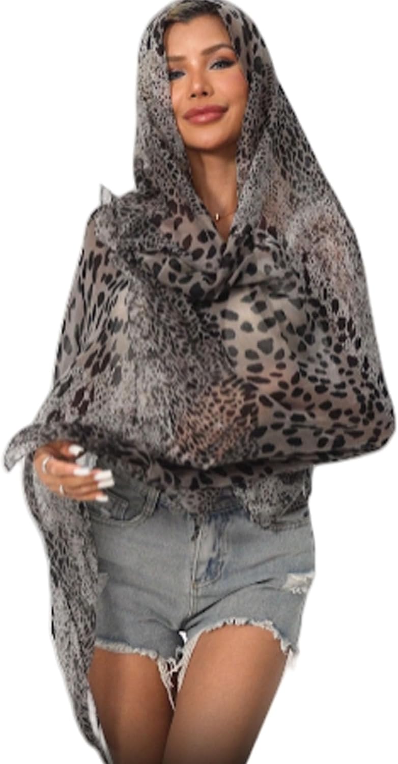 VJHX Leopard Print Shawls and Wraps for Womens Cheetah Hijab Scarf Voile Sheer Beach Scarves Sunscreen Head Shawl - Image 1